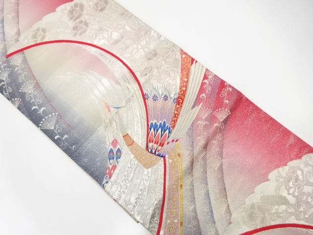 鶴に花唐草模様織り出し袋帯